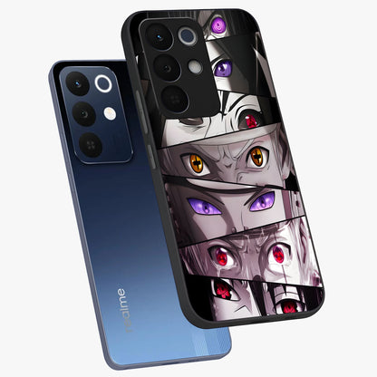 Eyes of Destiny Glass Case displayed in angled mockup highlighting bold eye illustration with mystical aesthetic style.