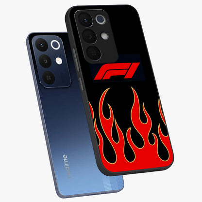 Fire F11 Glass Case displayed in angled mockup highlighting bold fire inspired graphic with energetic aesthetic style.
