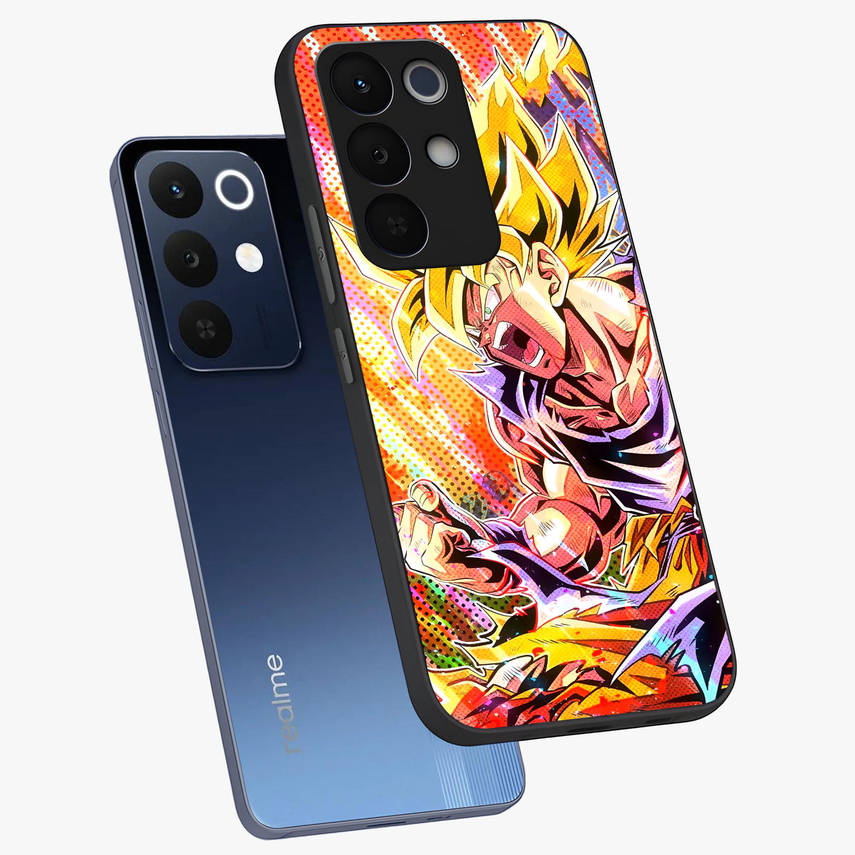 Firing Goku Glass Case displayed in angled mockup highlighting dynamic anime character design with action aesthetic.