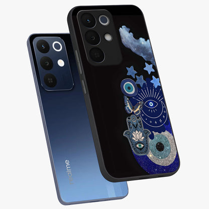 Galactic Charm Cluster Glass Case displayed in angled mockup highlighting luminous galaxy inspired design with dreamy aesthetic.