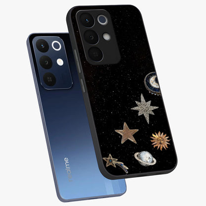 Galactic Charm Glow Glass Case displayed in angled mockup highlighting luminous galaxy inspired design with dreamy aesthetic.