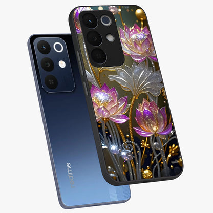 Golden Floral Majesty Glass Case displayed in angled mockup highlighting elegant flower design with royal golden aesthetic.