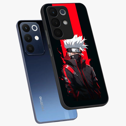 Kakashi Scarlet Shadow Glass Case displayed in angled mockup highlighting dramatic ninja illustration with scarlet themed aesthetic.