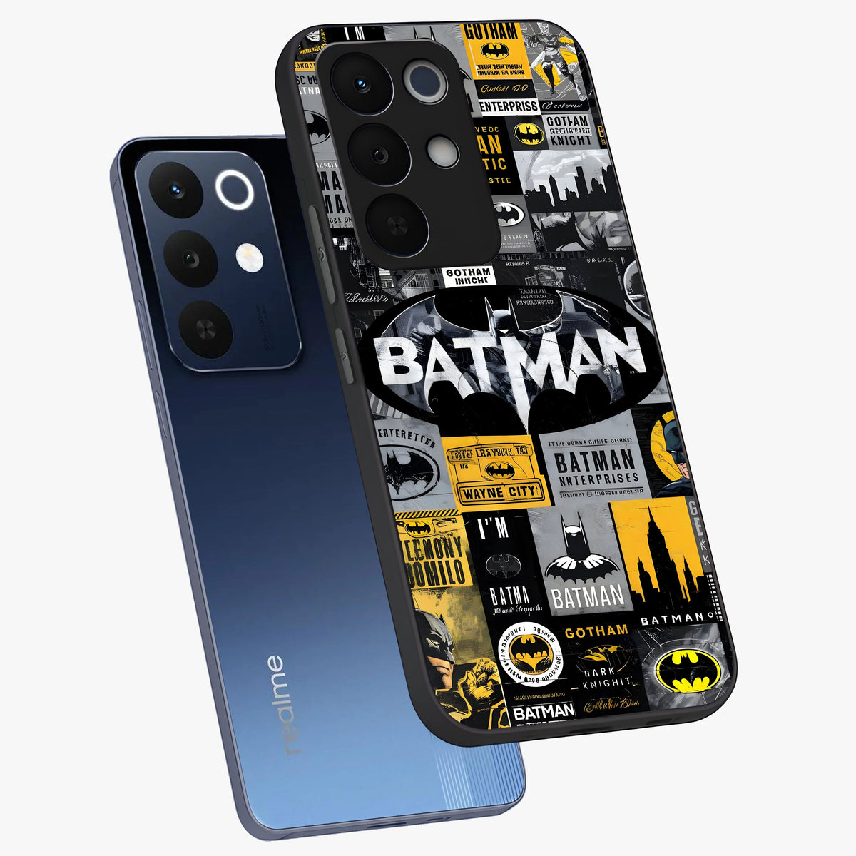 Knight Gotham Rise Glass Case displayed in angled mockup highlighting powerful knight silhouette design with dramatic aesthetic.