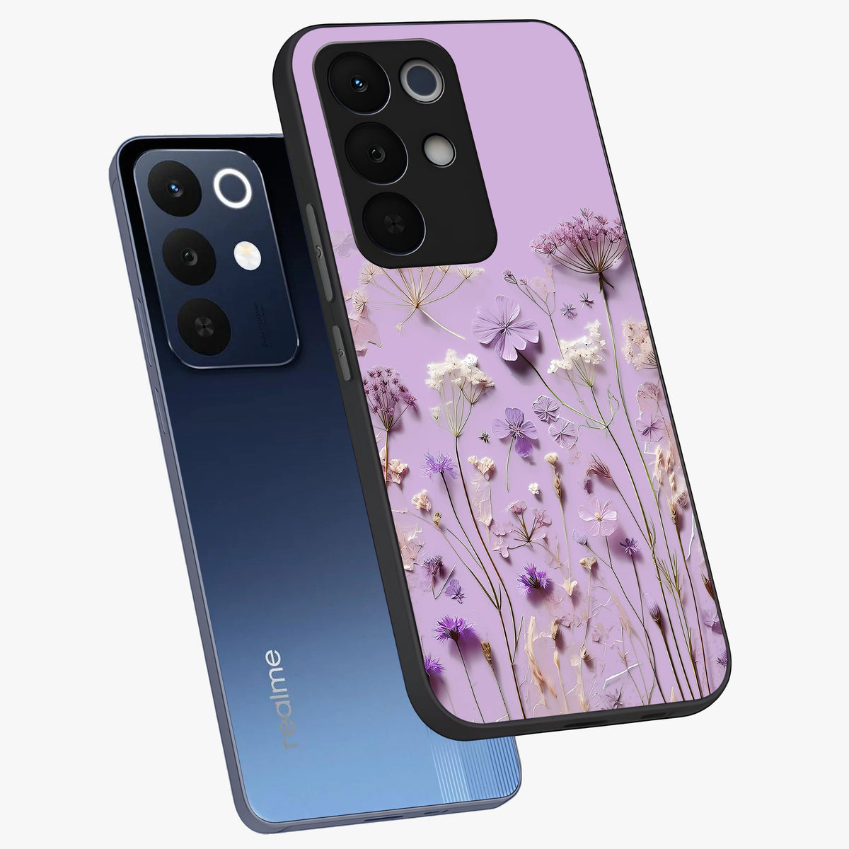 Lavender Blossom Dream Glass Case displayed in angled mockup highlighting dreamy lavender flower design with calming aesthetic style.