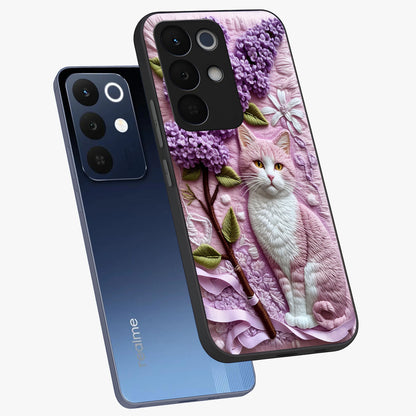 Lavender Cat Whimsy Glass Case displayed in angled mockup highlighting playful feline illustration with pastel lavender aesthetic.
