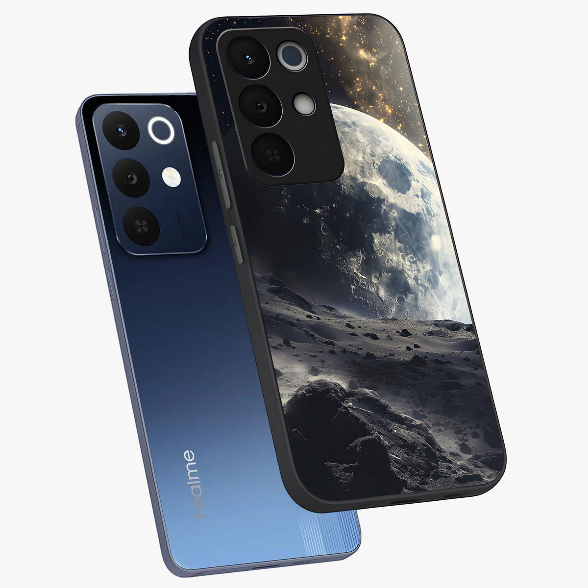 Lunar Horizon Glow Glass Case displayed in angled mockup highlighting celestial moon design with dreamy night aesthetic.