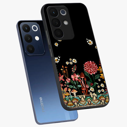 Midnight Bloom Pattern Glass Case displayed in angled mockup highlighting elegant flower design with midnight aesthetic style.