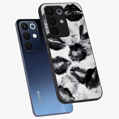 Midnight Kiss Marks Glass Case displayed in angled mockup highlighting playful romantic design with bold midnight aesthetic.