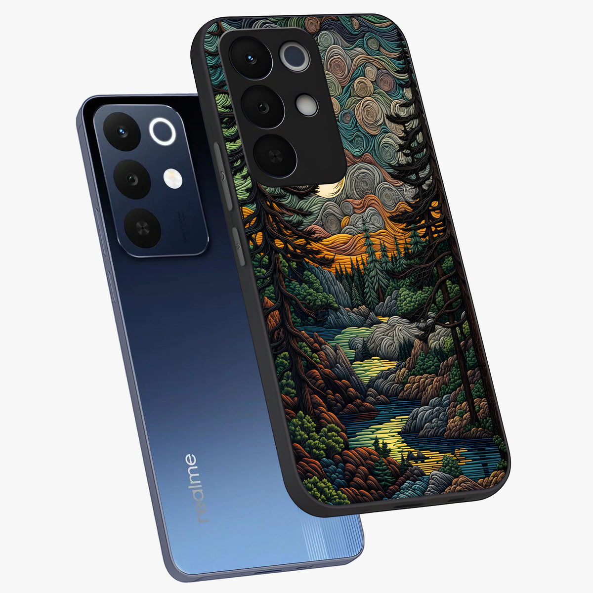 Moonlight Forest Dream Glass Case displayed in angled mockup highlighting dreamy forest design with glowing moon aesthetic.