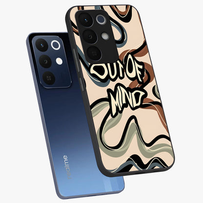 Out Of Mind Glass Case displayed in angled mockup highlighting bold statement design with modern artistic aesthetic.