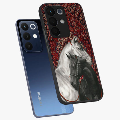 Regal Stallion Tapestry Glass Case displayed in angled mockup highlighting royal stallion design with decorative heritage aesthetic.