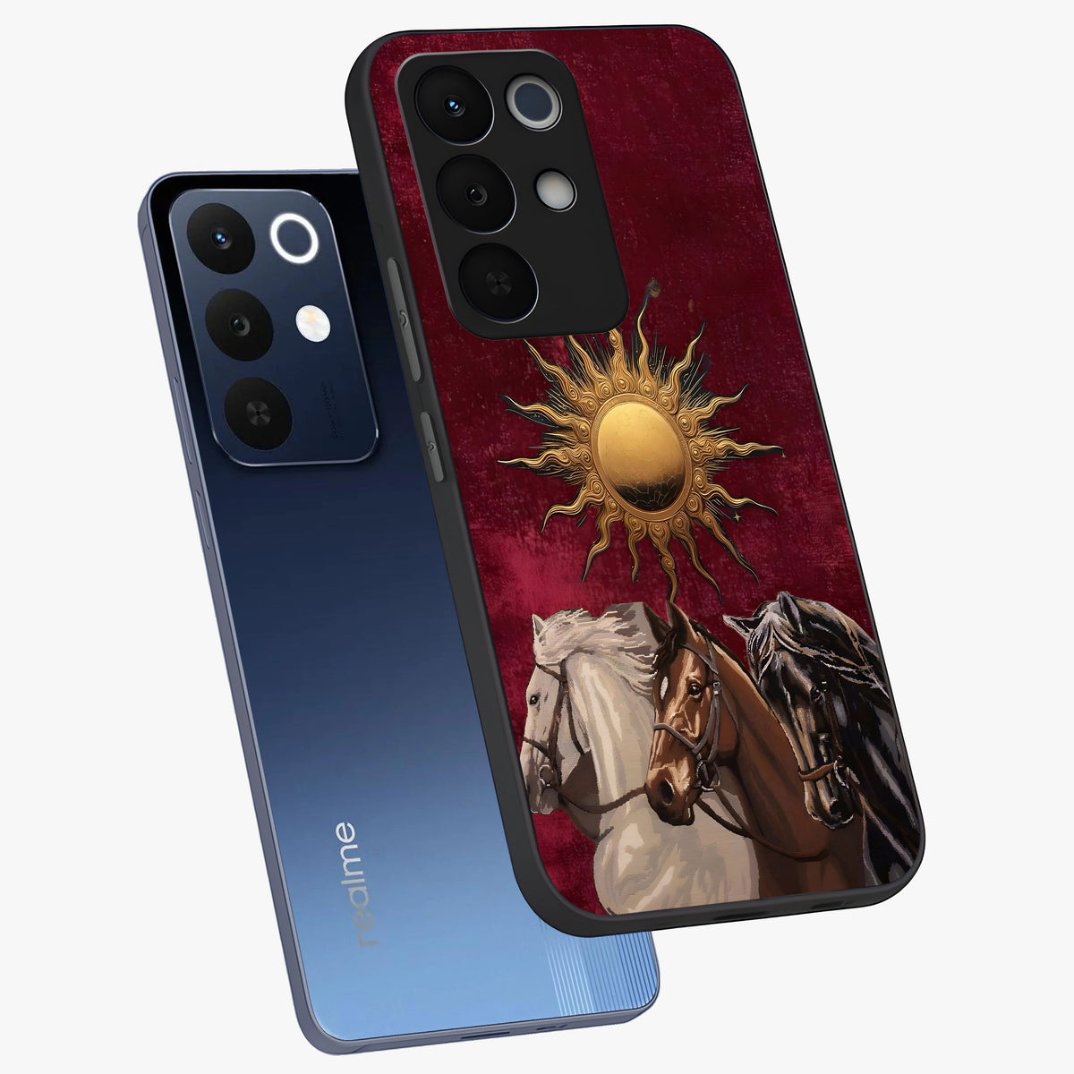 Solar Riders Glass Case displayed in angled mockup highlighting powerful rider illustration with radiant solar aesthetic.
