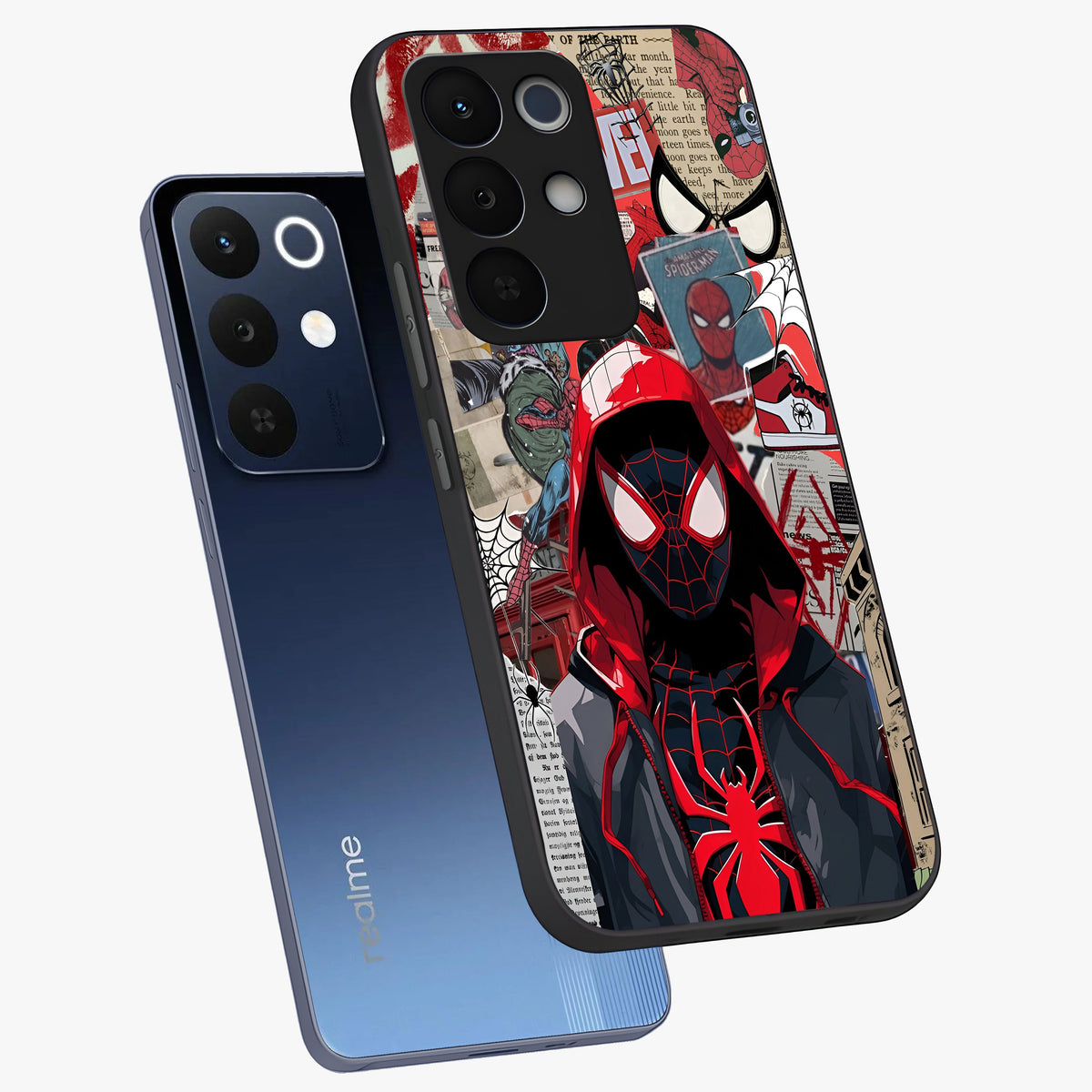 Spider Collage Street Glass Case displayed in angled mockup highlighting dynamic street style collage design with comic aesthetic.