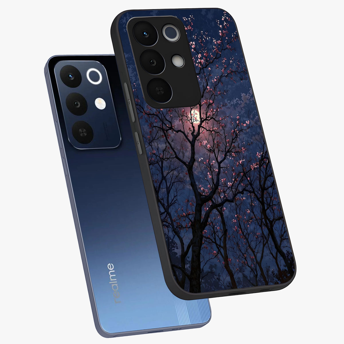Twilight Sakura Serenade Glass Case displayed in angled mockup highlighting delicate sakura flower design with dreamy aesthetic.