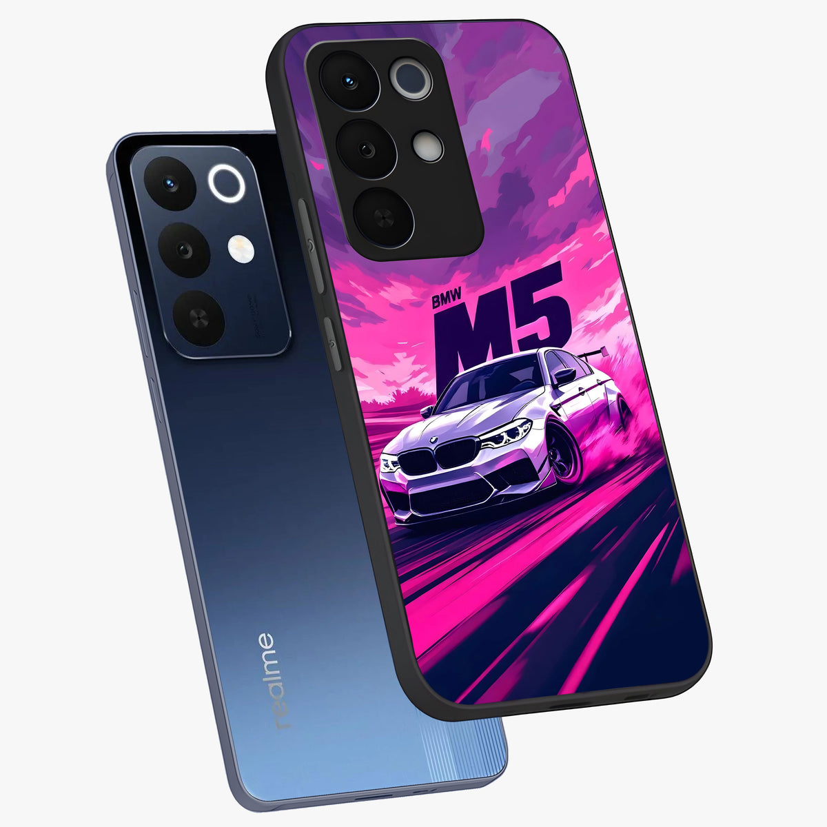 Velocity Drift Pulse Glass Case displayed in angled mockup highlighting dynamic drift design with sporty automotive aesthetic.