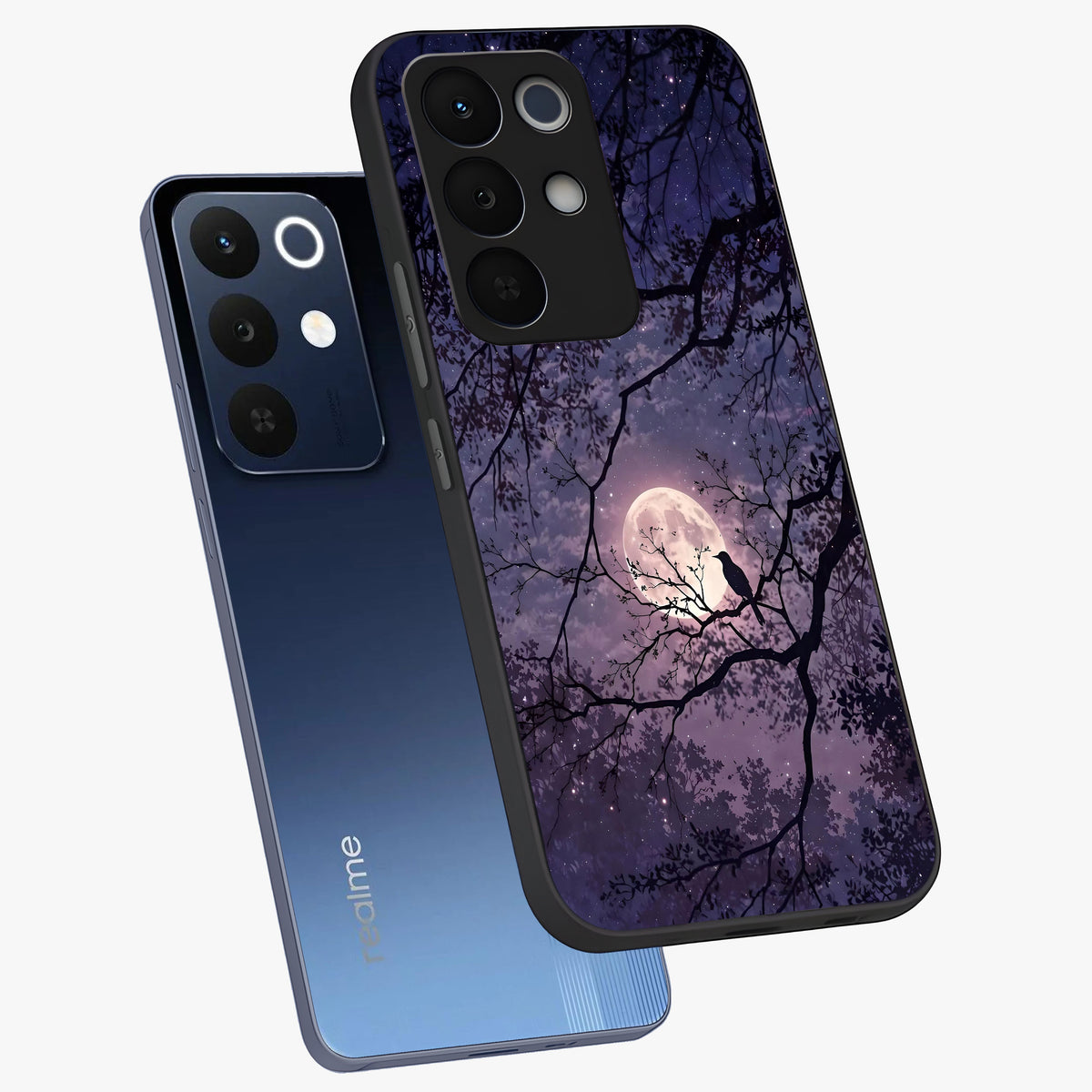 Whispering Moon Silence Glass Case displayed in angled mockup highlighting calm lunar design with dreamy night aesthetic.