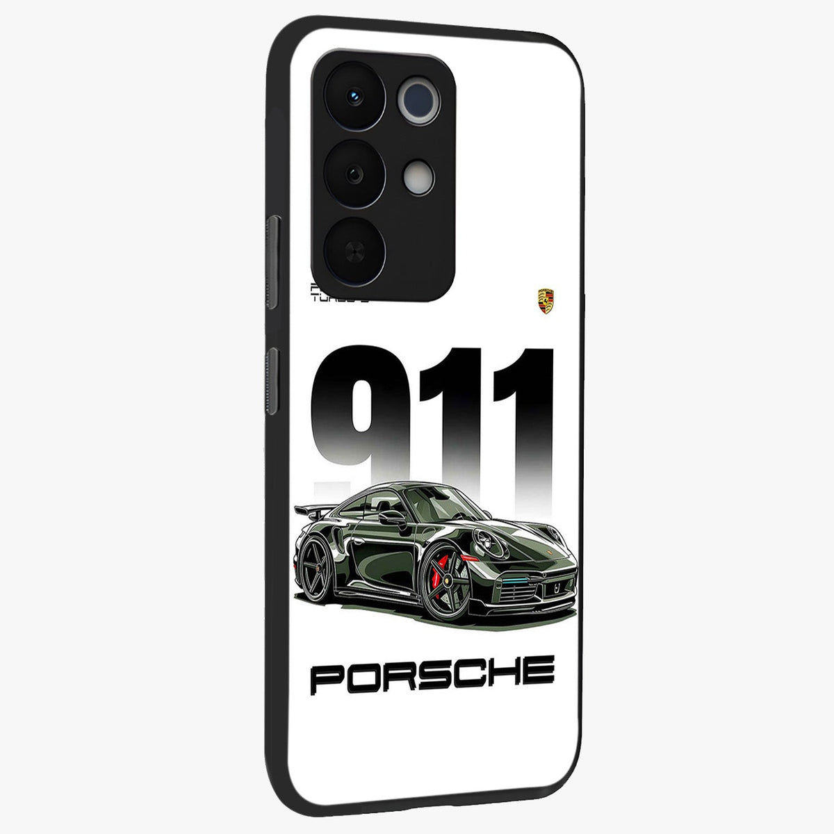 911 Turbo Dominance Glass Case upright perspective showcasing powerful racing design and modern automotive aesthetic.