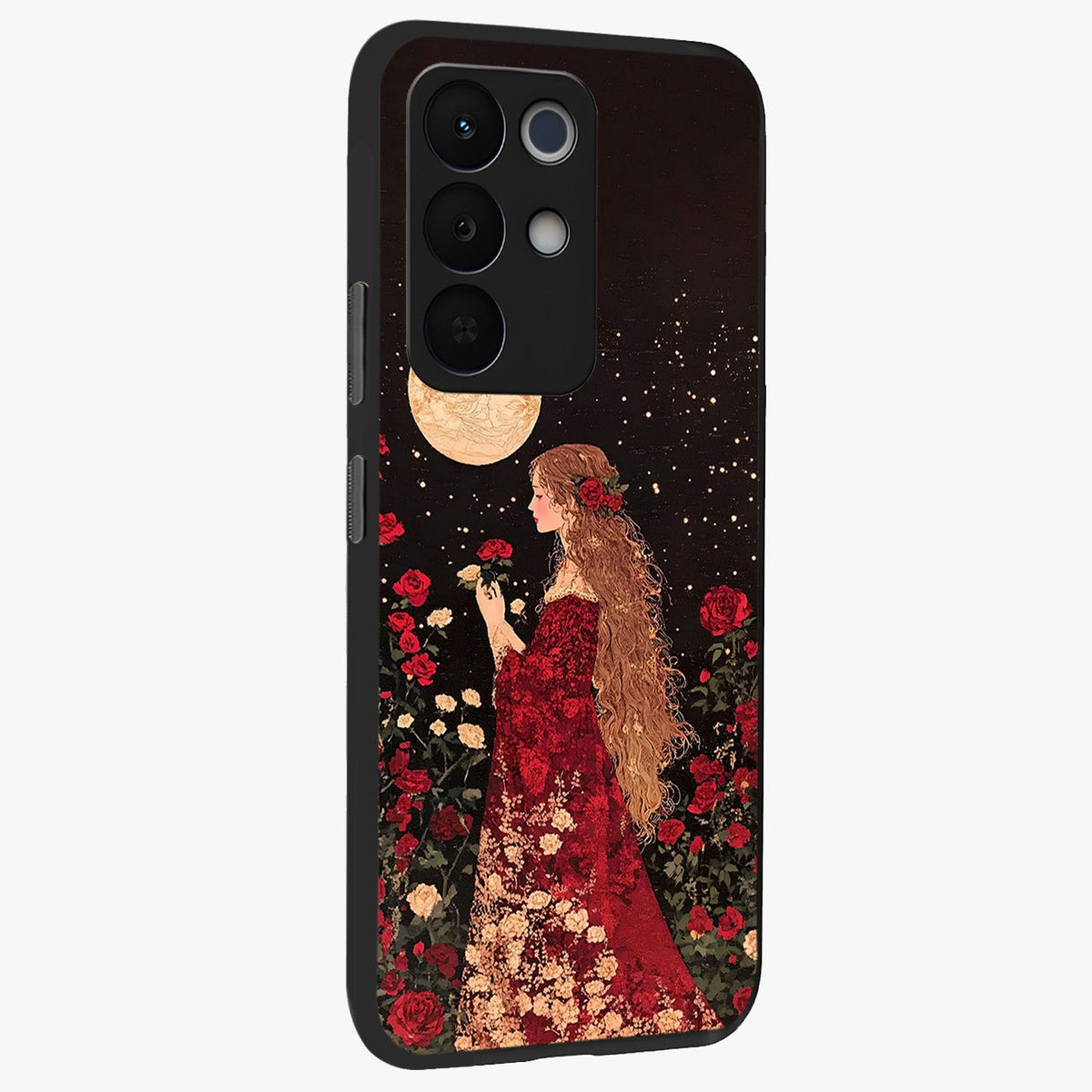 Crimson Dreams Glass Case upright view showcasing dreamy red toned artwork with modern aesthetic style.