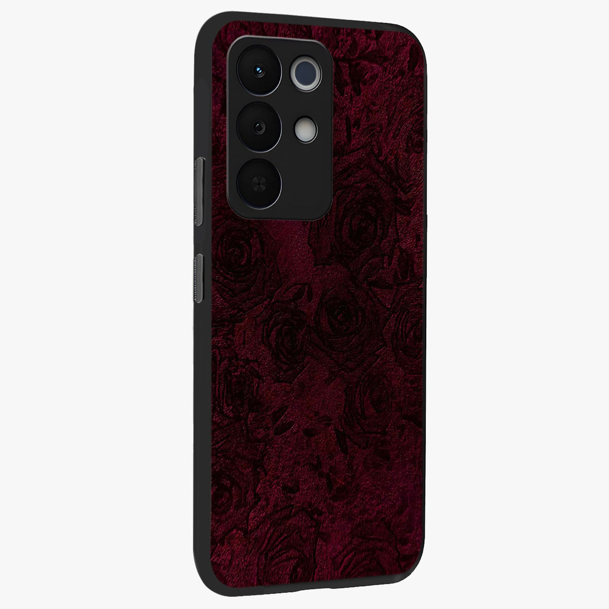 Crimson Fade Flow Glass Case upright view showcasing dynamic crimson flow artwork with stylish abstract theme.