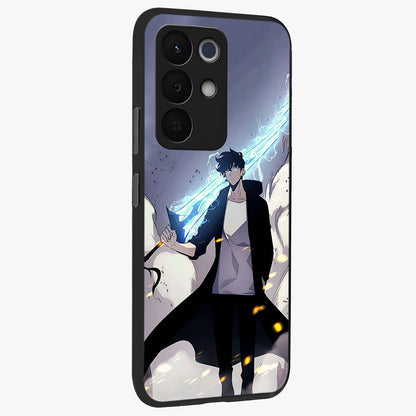Dark Lightning Anime Warrior Glass Case upright view showcasing dramatic warrior artwork with dark lightning aesthetic.