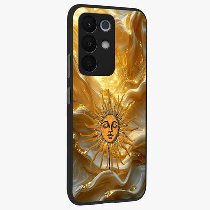 Eternal Golden Glow Glass Case upright view showcasing luminous golden artwork with luxurious visual theme.