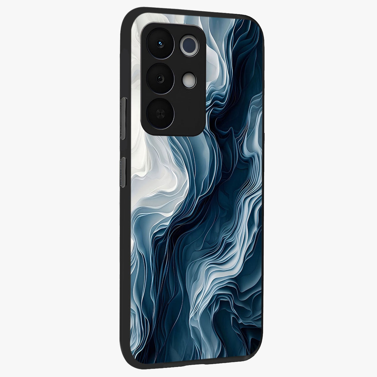 Ethereal Paper Marble Glass Case upright view showcasing smooth marble artwork with refined minimalist theme.