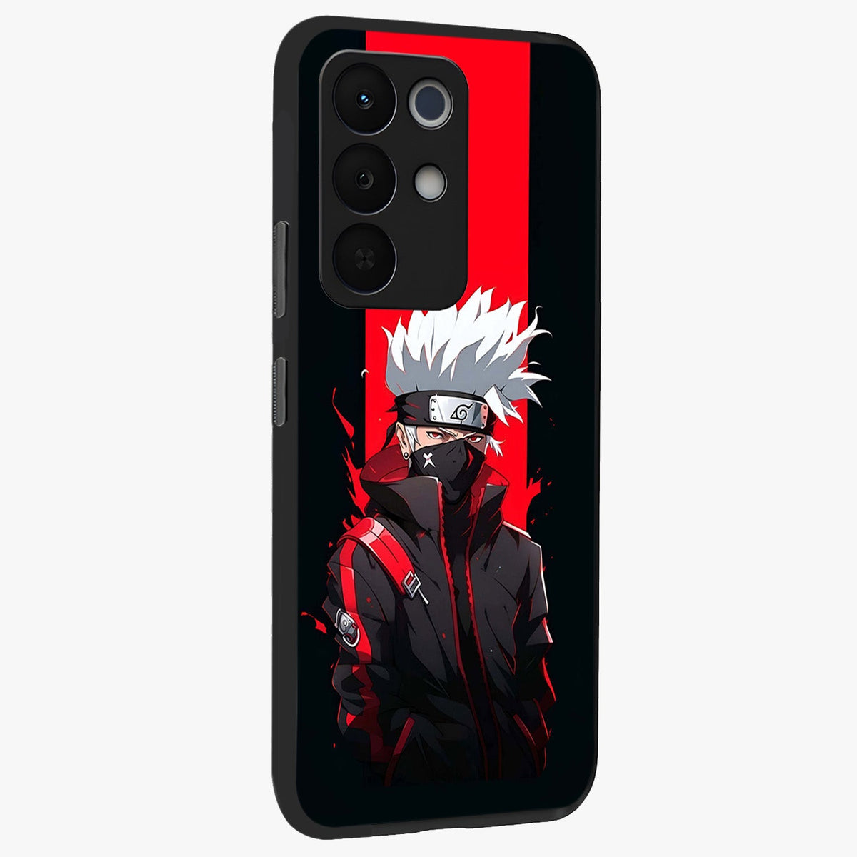 Kakashi Scarlet Shadow Glass Case upright view showcasing intense anime ninja artwork with dark action theme.