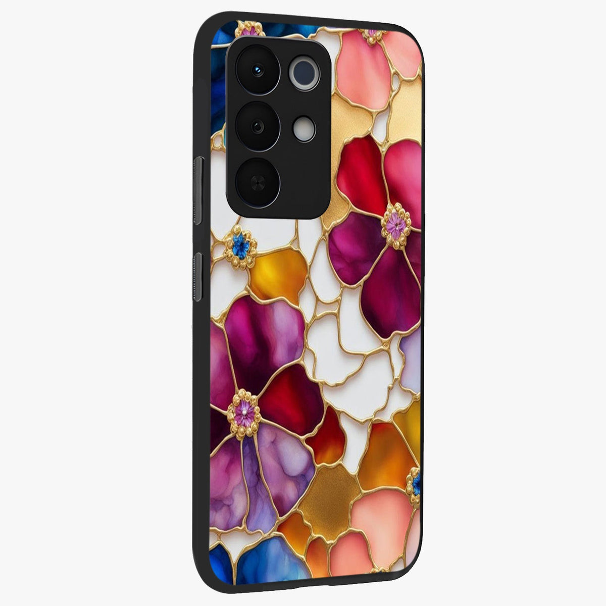 Marble Flower Pattern Glass Case upright view showcasing decorative marble flower artwork with refined style.