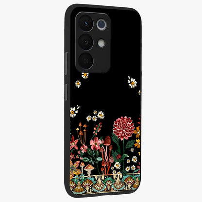 Midnight Bloom Pattern Glass Case upright view showcasing decorative floral artwork with deep night themed palette.