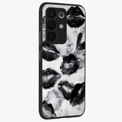 Midnight Kiss Marks Glass Case upright view showcasing stylish kiss mark artwork with trendy romantic theme.