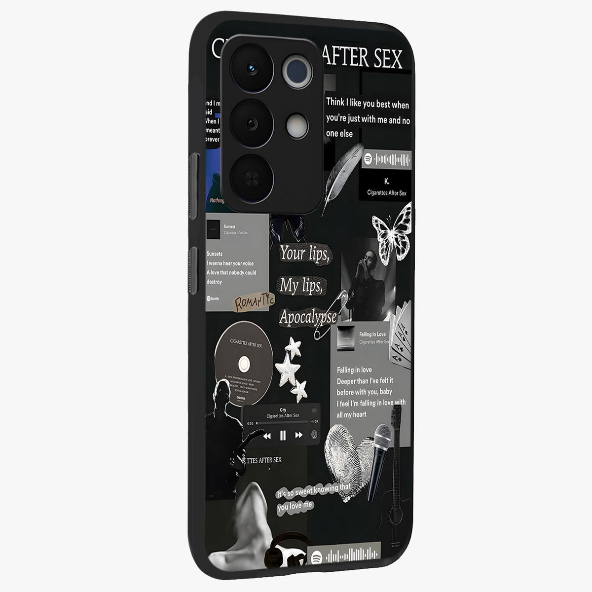 Midnight Love Echo Glass Case upright view showcasing expressive romantic artwork with dreamy midnight theme.