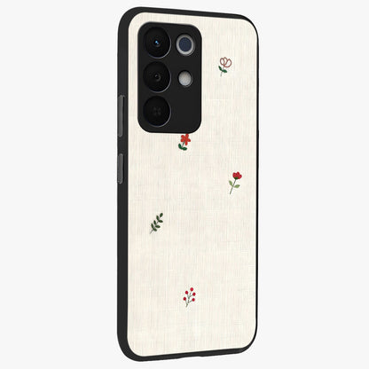 Minimalistic Blue With White Flower Pattern Glass Case upright view showcasing clean white flower artwork with calming blue theme.