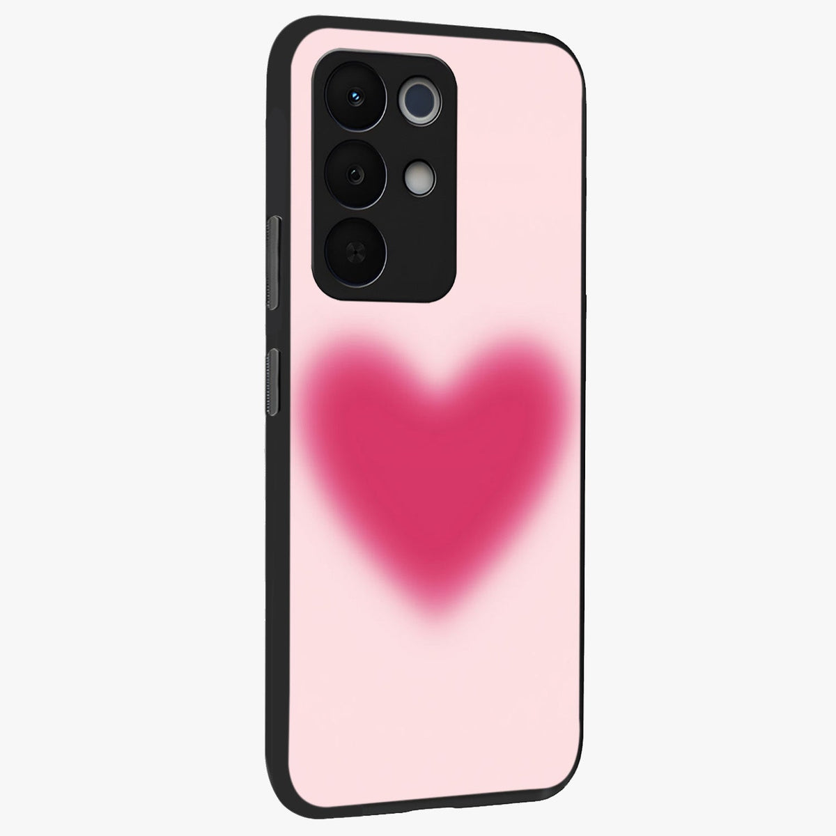 Pink Aura Heart Glass Case upright view showcasing romantic heart artwork with soft pastel theme.