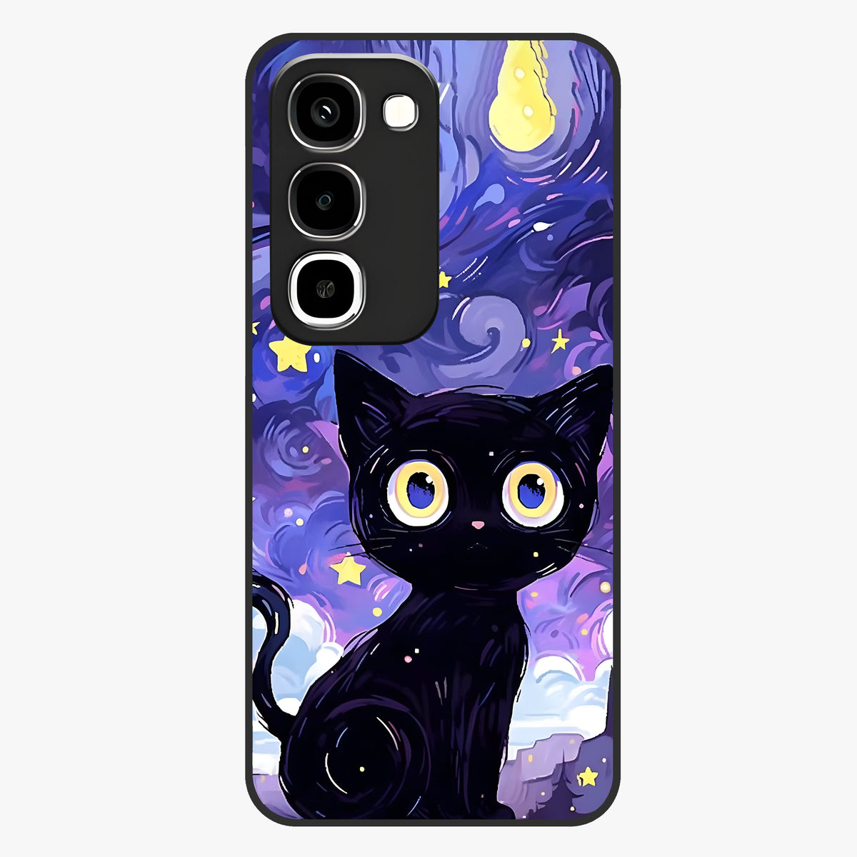 Abstract Cat Art Glass Case showing flat back view with artistic cat illustration and glossy glass finish.