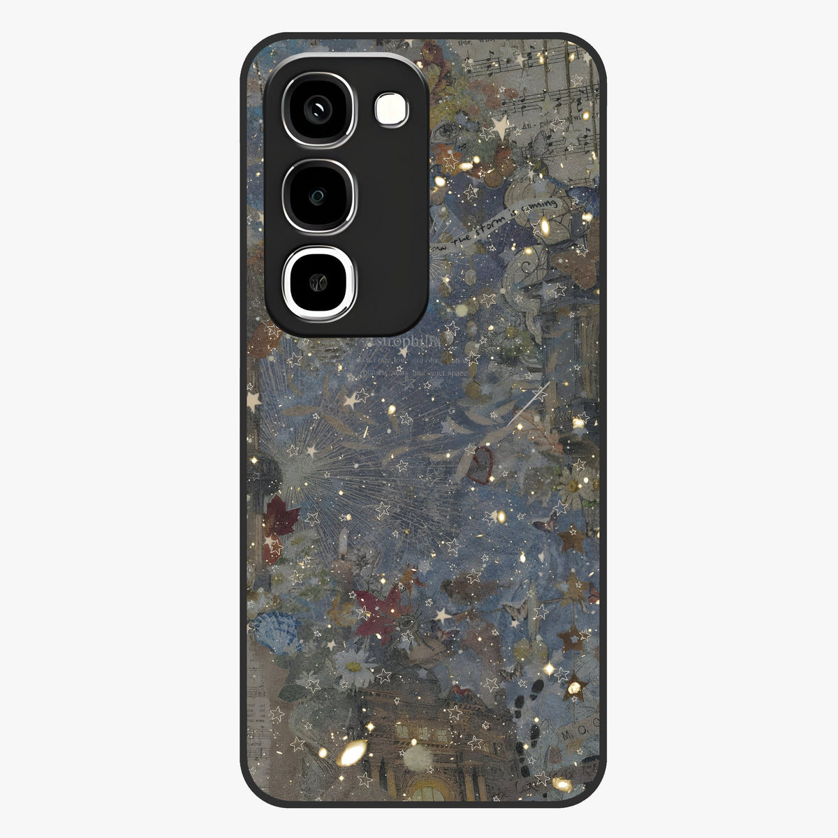 Aesthetic Astrolophia Glass Case showing flat back view with dreamy aesthetic design and glossy glass finish.