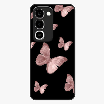Butterfly Pattern Glass Case showing flat back view with elegant butterfly pattern artwork and glossy glass finish.
