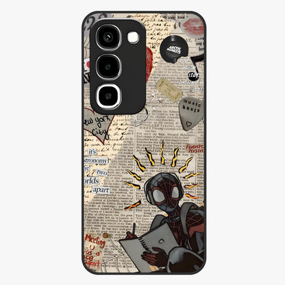 City Dream Sketch Glass Case showing flat back view with artistic city skyline sketch artwork and glossy glass finish.