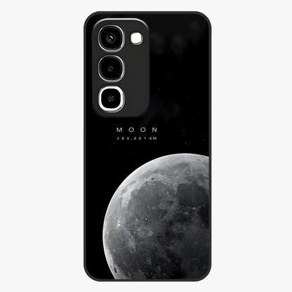 Cosmic Moon Glow Glass Case showing flat back view with glowing moon artwork and glossy glass finish.