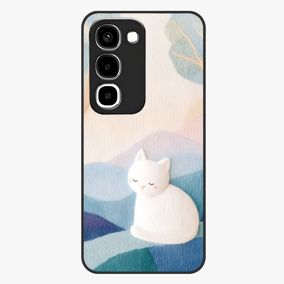 Cotton Dream Cat Glass Case showing flat back view with soft dreamy cat artwork and glossy glass finish.