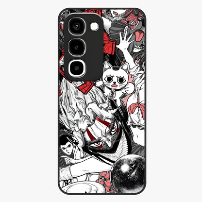 Crimson Chaos Panel Glass Case showing flat back view with bold crimson abstract artwork and glossy glass finish.