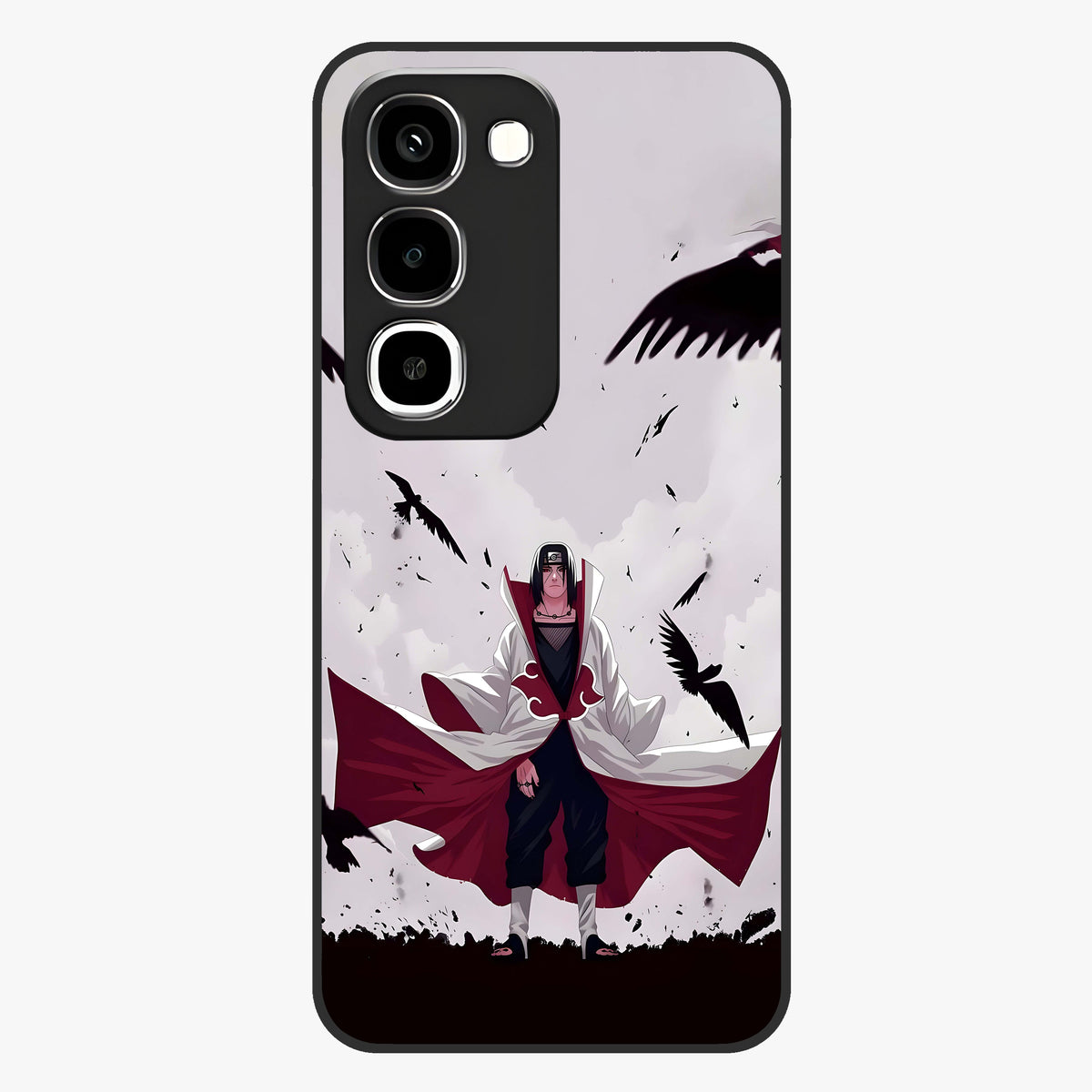 Crimson Crow Ascension Glass Case showing flat back view with mystical crow artwork and glossy glass finish.