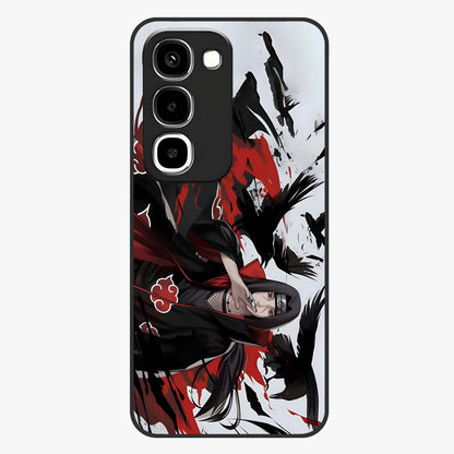 Crimson Crow Illusion Glass Case showing flat back view with artistic crow illusion artwork and glossy glass finish.