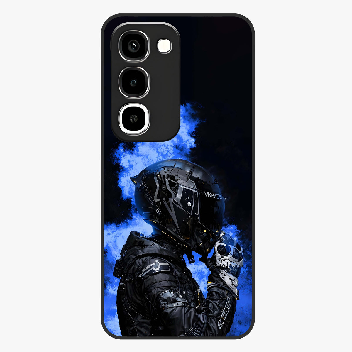Cyber Sentinel Protocol Glass Case showing flat back view with futuristic cyber themed artwork and glossy glass finish.