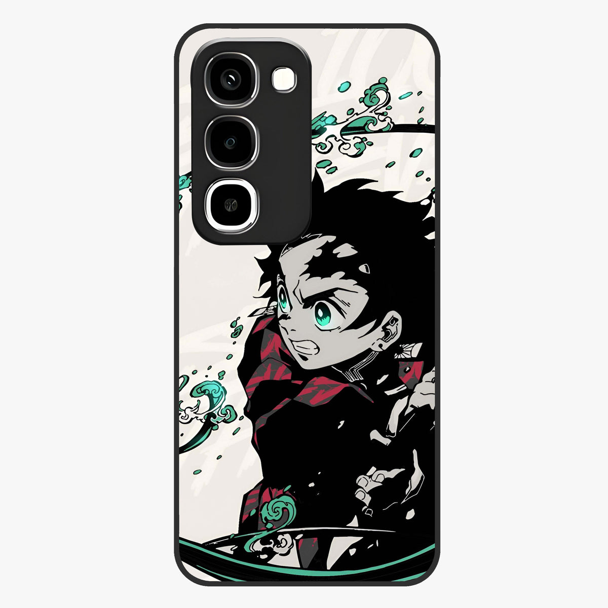 Demon Slayer Glass Case showing flat back view with bold anime inspired artwork and glossy glass finish.