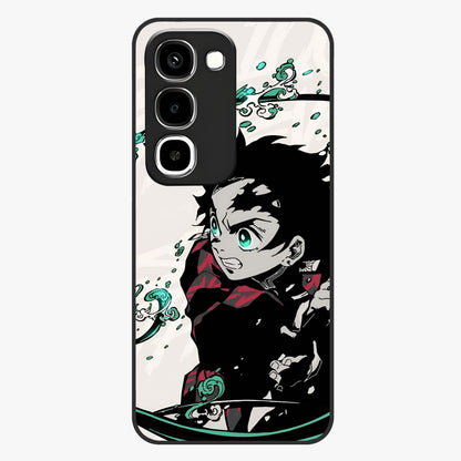 Demon Slayer Glass Case showing flat back view with bold anime inspired artwork and glossy glass finish.