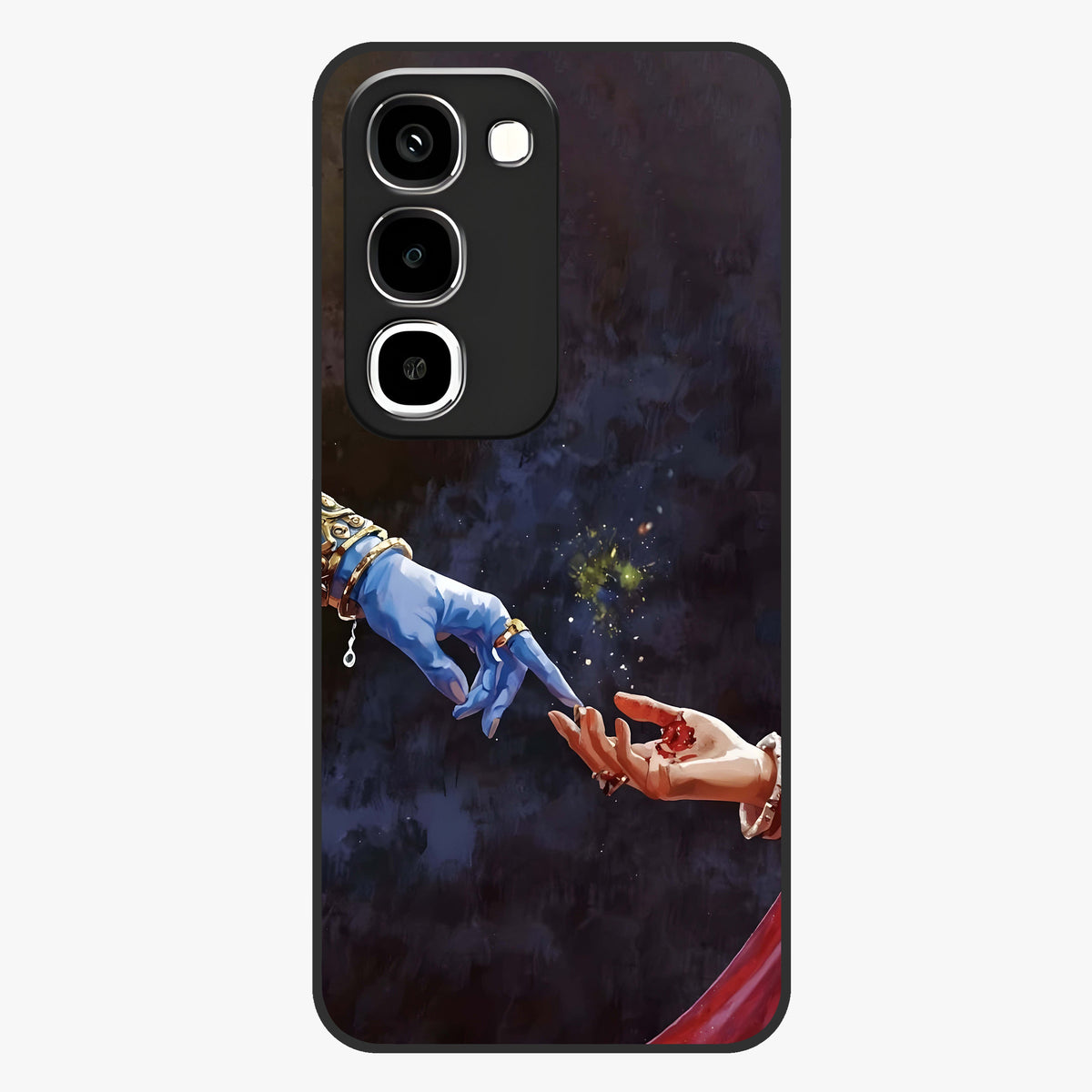 Divine Touch Eternal Glass Case showing flat back view with spiritual themed artwork and glossy glass finish.