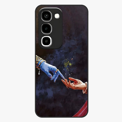 Divine Touch Eternal Glass Case showing flat back view with spiritual themed artwork and glossy glass finish.