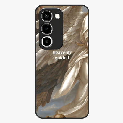 Divine Winged Grace Glass Case showing flat back view with elegant wing inspired artwork and glossy glass finish.