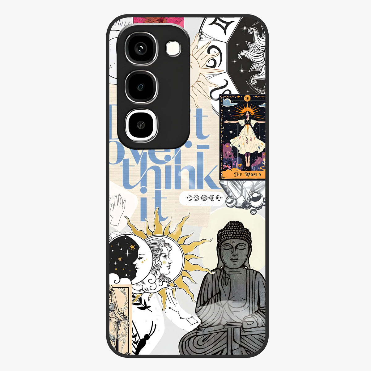 Ethereal Thoughts Glass Case showing flat back view with dreamy artistic artwork and glossy glass finish.